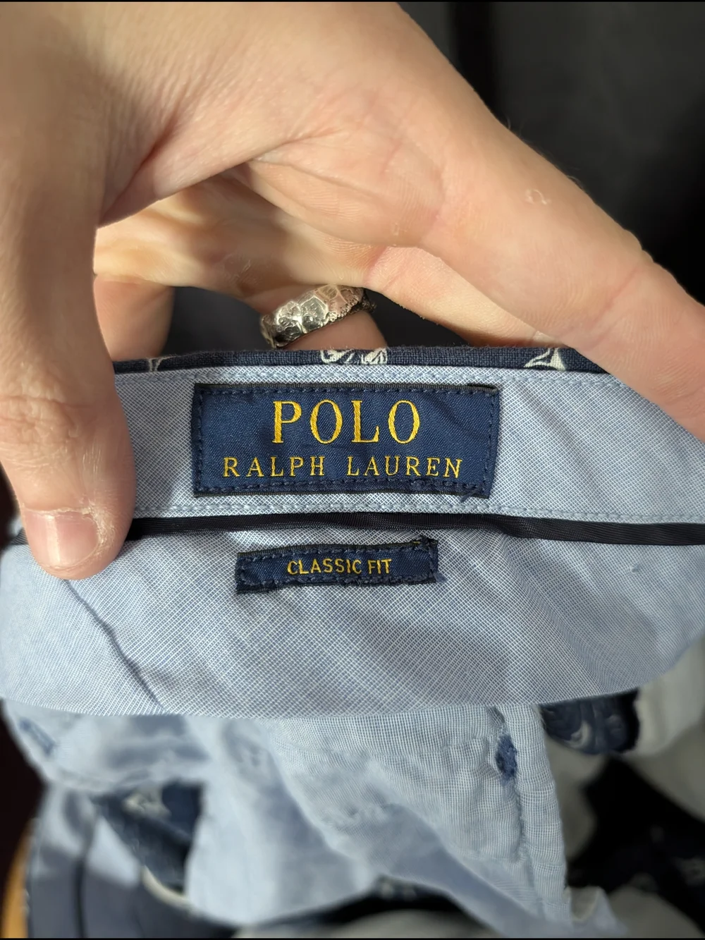 Polo by Ralph Lauren LINEN Navy Blue Fish Patterned Flat Front Shorts 48